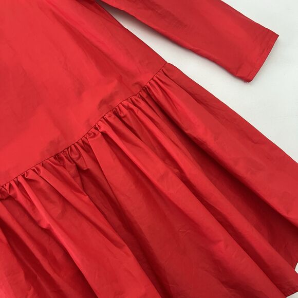 H&M Poplin Dress Red Sz 8 Babydoll Ruffle Vibrant Festive Puff Lightweight Vamp - Picture 3 of 10